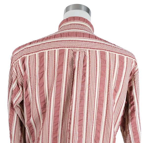 Hugo Boss Men's L Vintage Burgendy Striped Button Down Shirt - Picture 7 of 15